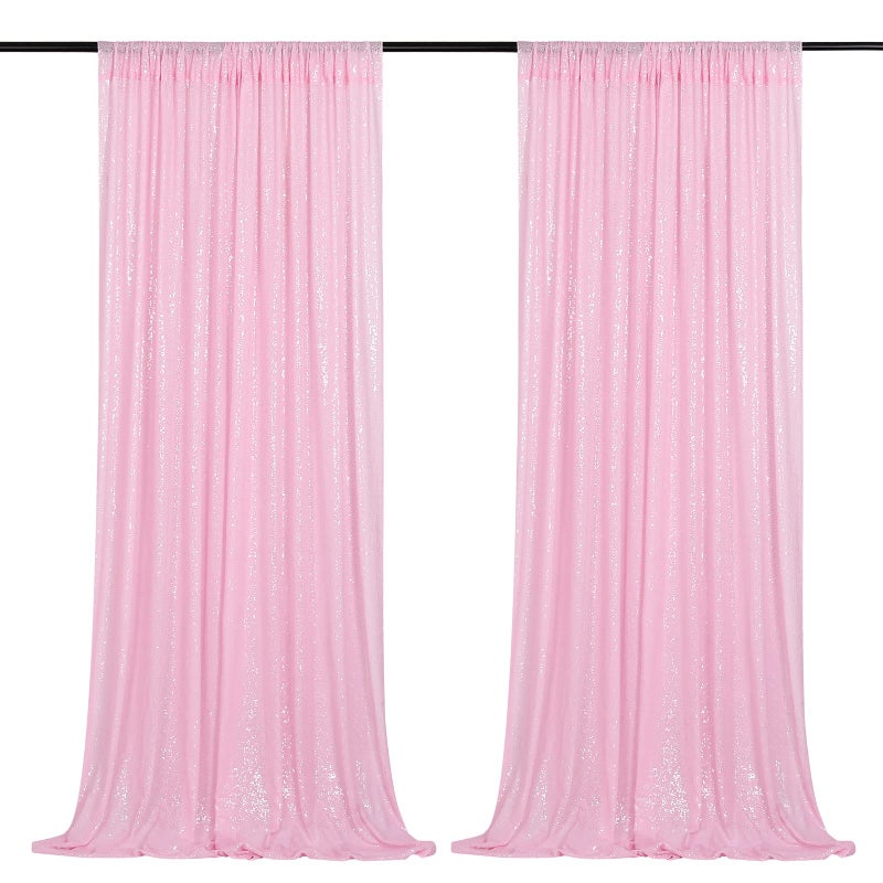 B.Cool B-COOL Pink Sequin Backdrop 2ftx8ft Sparkly Backdrop Curtains 2 Panels Sequin Curtain Fabric Drapes for Girls Birthday Holiday Sweetheart Baby Shower Party Decoration - Image 1